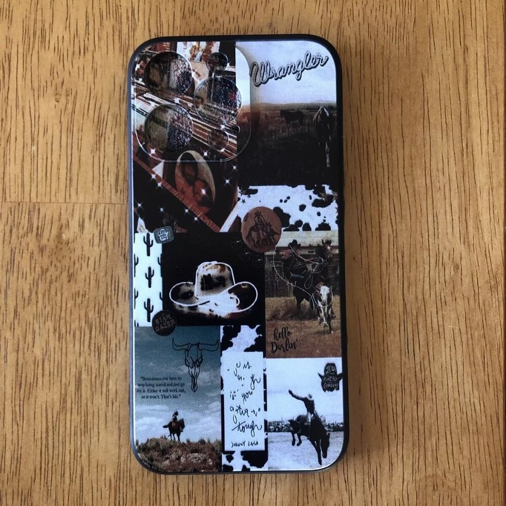 iPhone 13 PRO Phone Soft Cover Case Silicone Wrangler Black Western Cowboy Style